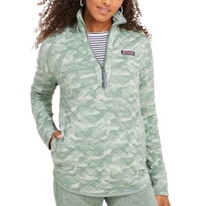 Vineyard Vines Women’s Green Camo Quilted Shep Long Sleeve 1/2 Zip Pullover (XS)